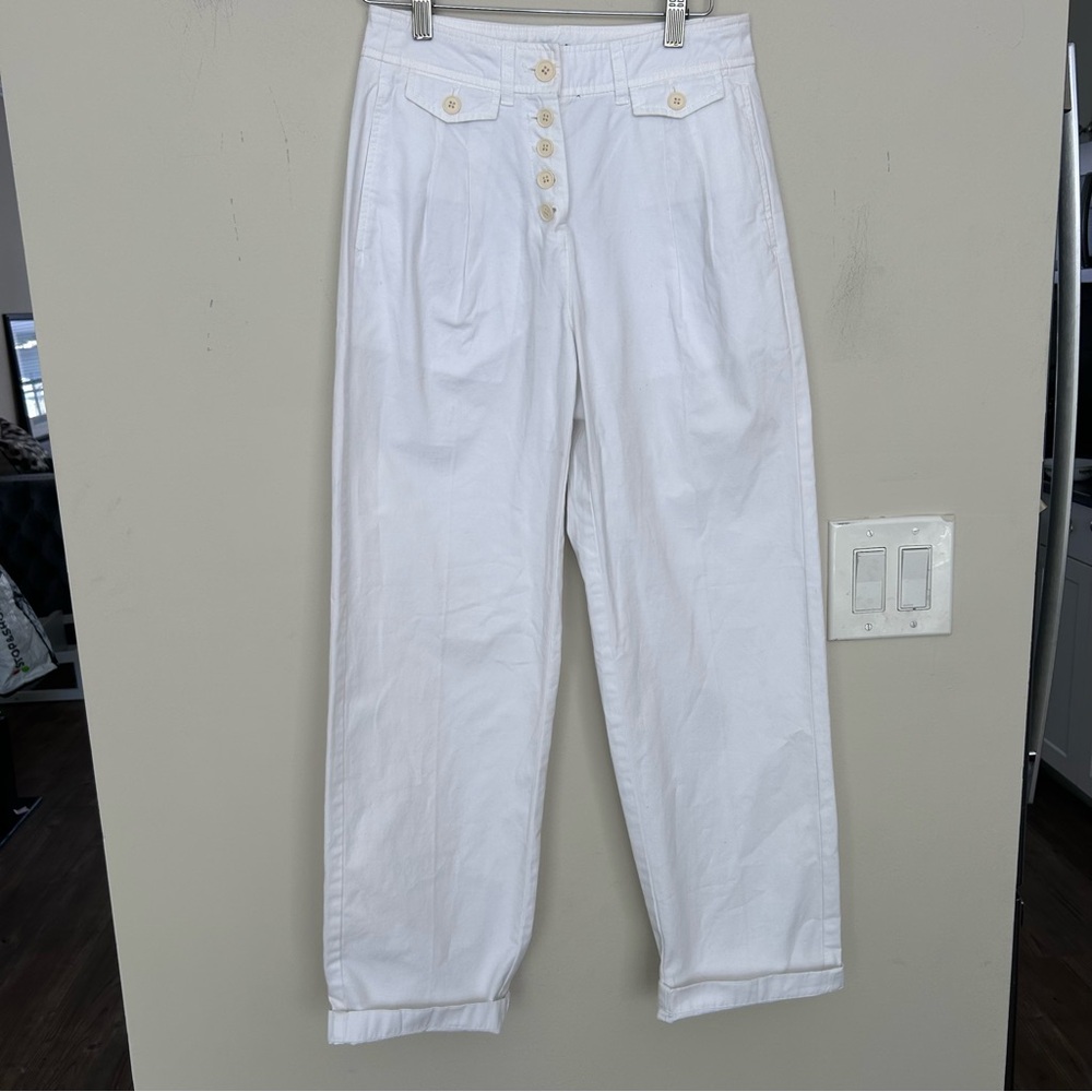 NWT J.Crew Tall Pleated Button Front Pant Chino White pockets size P0